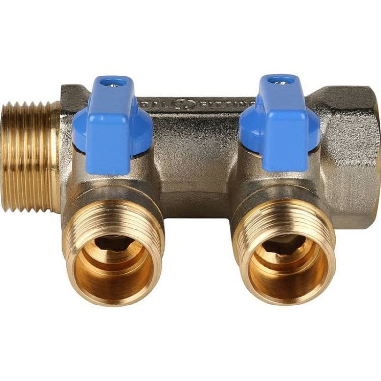 Коллектор 3/4",с синими кранами, 2 отвода 1/2",  STOUT SMB 6211 341202