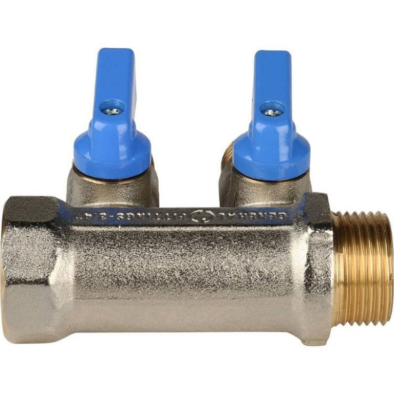 Коллектор 3/4",с синими кранами, 2 отвода 1/2",  STOUT SMB 6211 341202