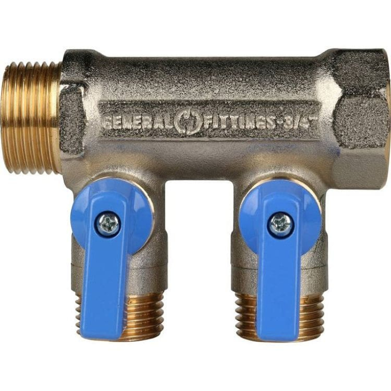Коллектор 3/4",с синими кранами, 2 отвода 1/2",  STOUT SMB 6211 341202