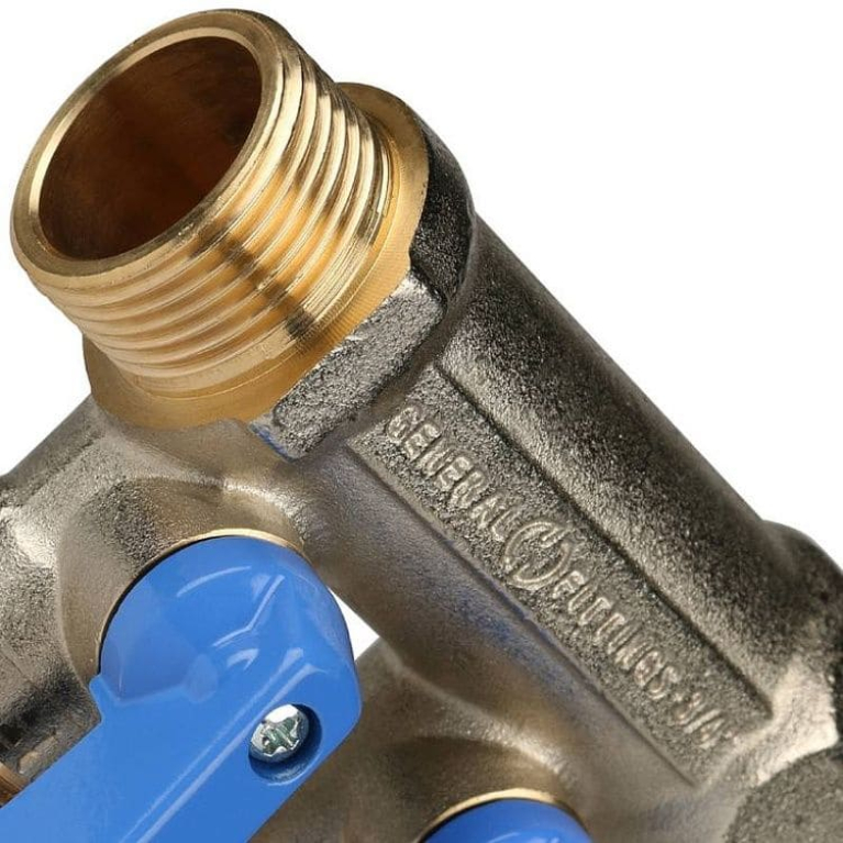 Коллектор 3/4",с синими кранами, 2 отвода 1/2",  STOUT SMB 6211 341202