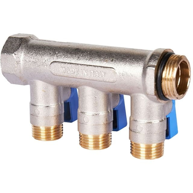 Коллектор 3/4",с синими кранами, 3 отвода 1/2",  STOUT SMB 6211 341203