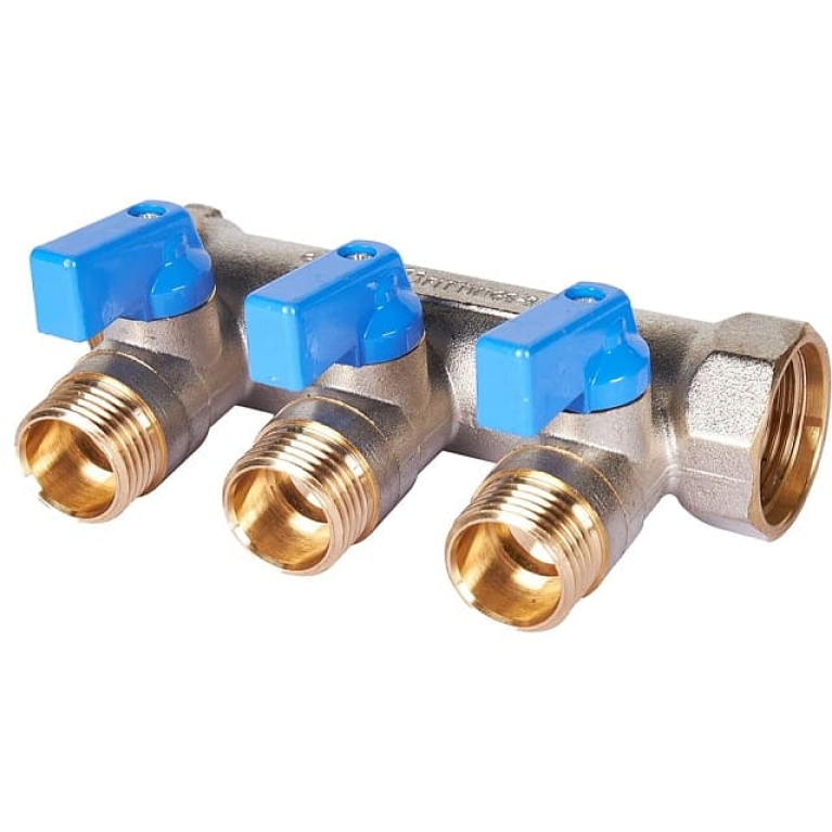 Коллектор 3/4",с синими кранами, 3 отвода 1/2",  STOUT SMB 6211 341203