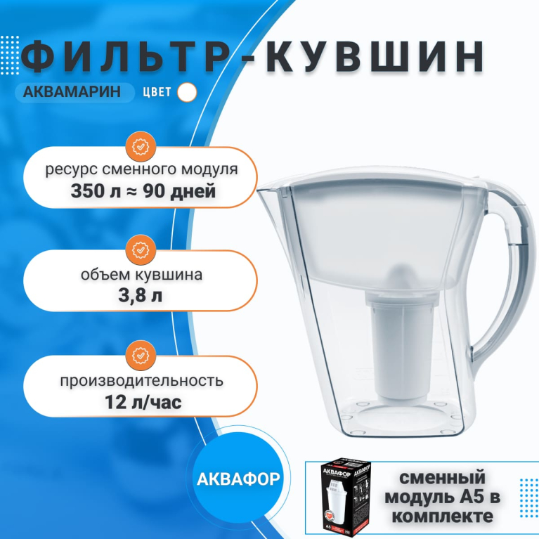 Кувшин Аквафор Аквамарин Р81А5F (белый) , арт.211598