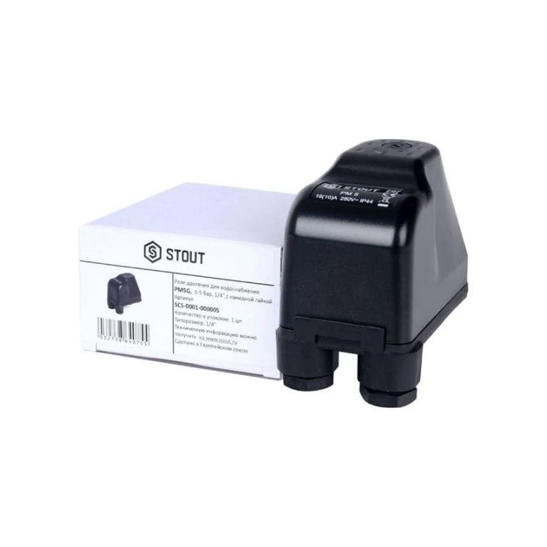 Реле давления воды для насоса (насосной станции) STOUT SCS-0001-000005 PM5G, 1-5 бар, 1/4" дюйма, с накидной гайкой