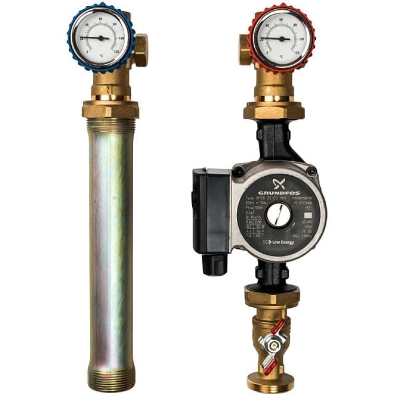 Насосная группа с прямая 1" с насосом Grundfos UPSO 25-65 в теплоизол STOUT SD